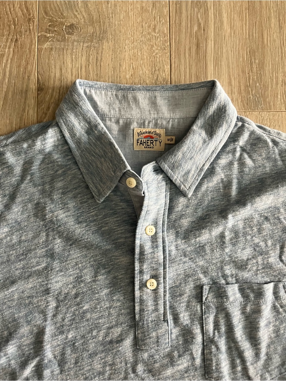 Faherty Men's Short-Sleeve Heather Polo Light Blue - Size Medium - Picture 3 of 7